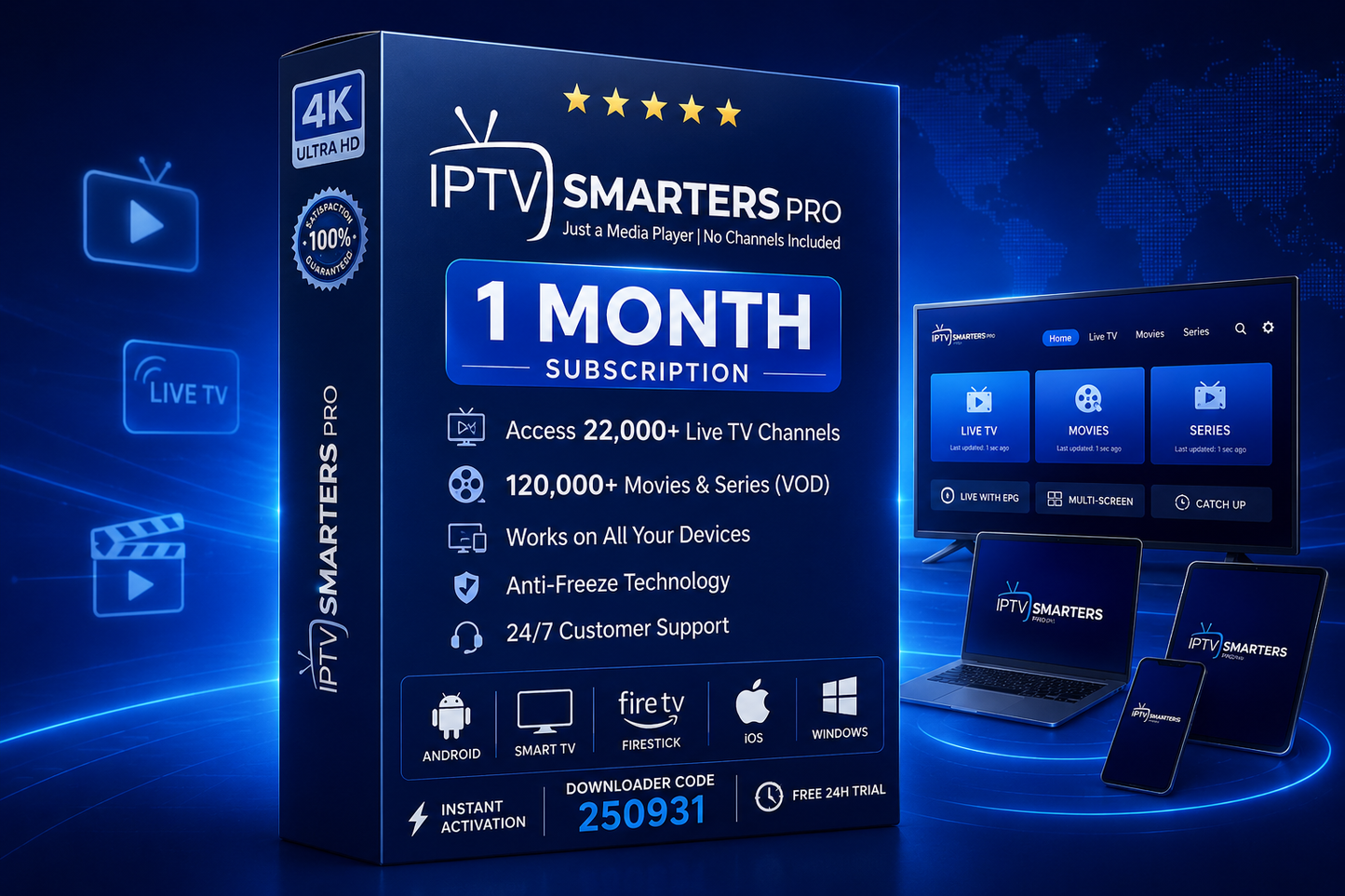 IPTV Smarters Pro subscription 1 month USA plan with 4K support, instant activation, and device compatibility